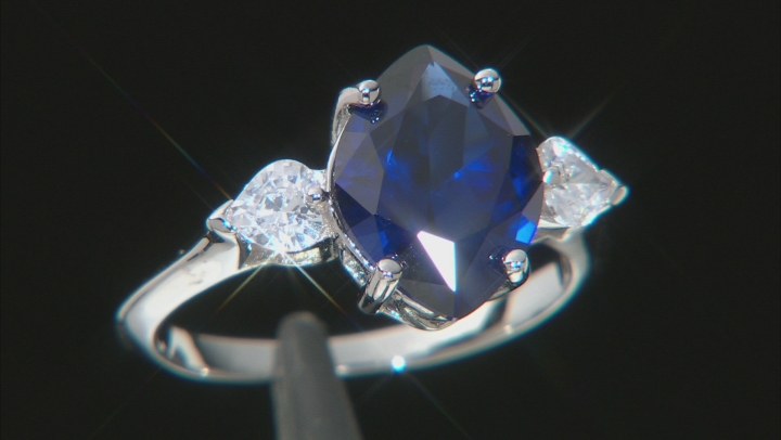 Blue Lab Created Sapphire And White Cubic Zirconia Rhodium Over Silver Heart Ring 5.49ctw Video Thumbnail
