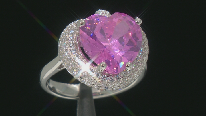 Pink And White Cubic Zirconia Rhodium Over Sterling Silver Heart Ring 11.89ctw Video Thumbnail