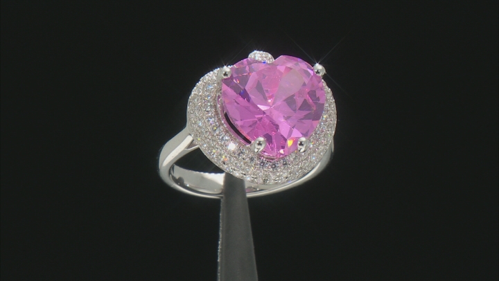Pink And White Cubic Zirconia Rhodium Over Sterling Silver Heart Ring 11.89ctw Video Thumbnail