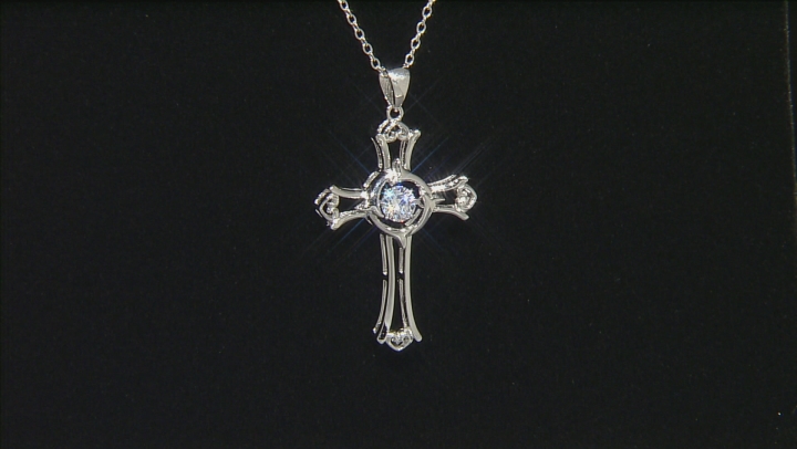 White Cubic Zirconia Rhodium Over Sterling Silver "Dancing Bella" Cross Pendant With Chain .45ctw Video Thumbnail