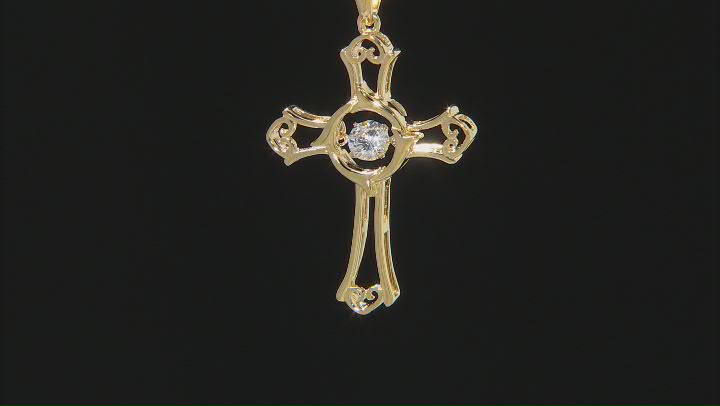 White Cubic Zirconia 18k Yellow Gold Over Silver "Dancing Bella" Cross Pendant With Chain .45ctw Video Thumbnail