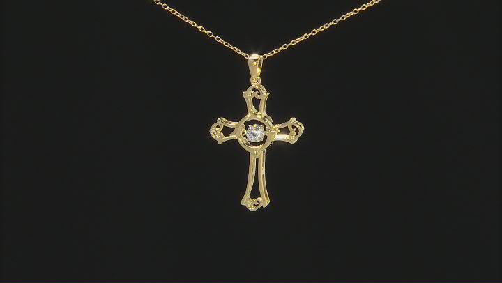 White Cubic Zirconia 18k Yellow Gold Over Silver "Dancing Bella" Cross Pendant With Chain .45ctw Video Thumbnail
