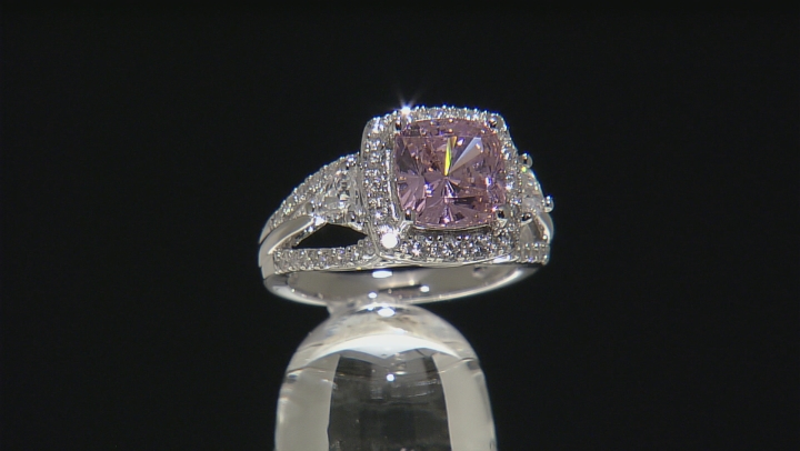 Pink And White Cubic Zirconia Rhodium Over Sterling Silver Ring 5.78ctw (3.56ctw DEW) Video Thumbnail
