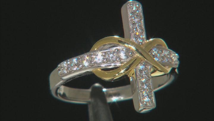 Cubic Zirconia Rhodium And 18k Yellow Gold Over Silver Cross Ring .70ctw (.37ctw DEW) Video Thumbnail