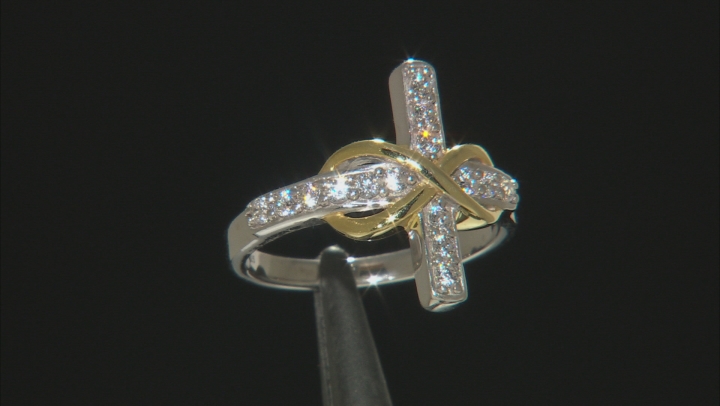 Cubic Zirconia Rhodium And 18k Yellow Gold Over Silver Cross Ring .70ctw (.37ctw DEW) Video Thumbnail