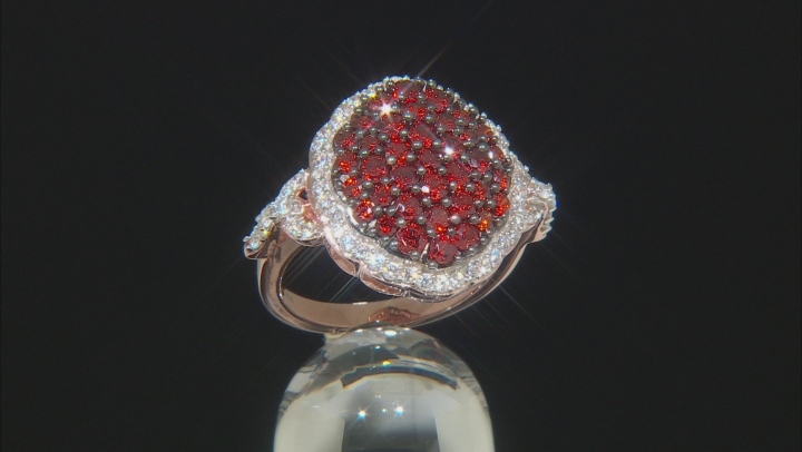 Red And White Cubic Zirconia 18k Rose Gold Over Silver Ring 3.74ctw (1.47ctw DEW) Video Thumbnail