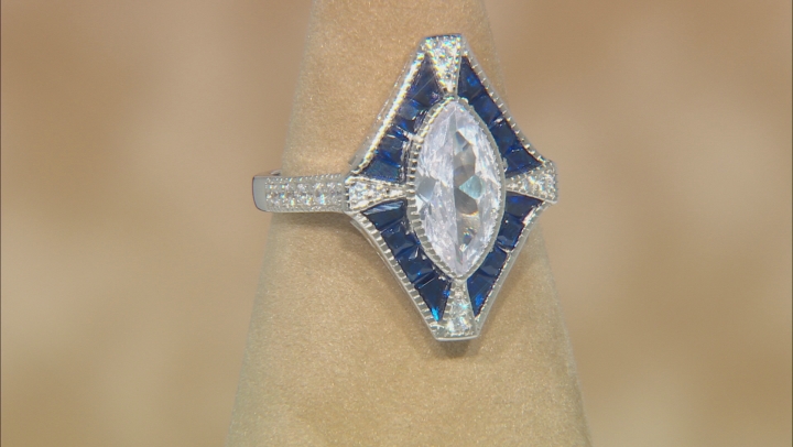 Lab Created Blue Spinel And White Cubic Zirconia Rhodium Over Sterling Ring 3.86ctw Video Thumbnail