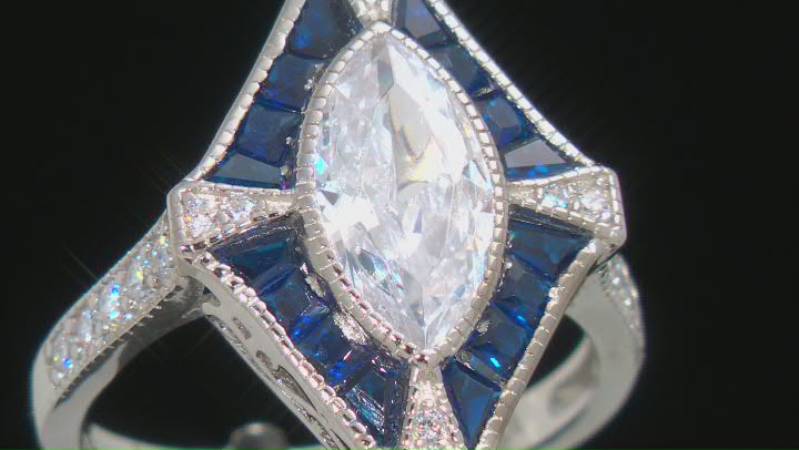 Lab Created Blue Spinel And White Cubic Zirconia Rhodium Over Sterling Ring 3.86ctw Video Thumbnail