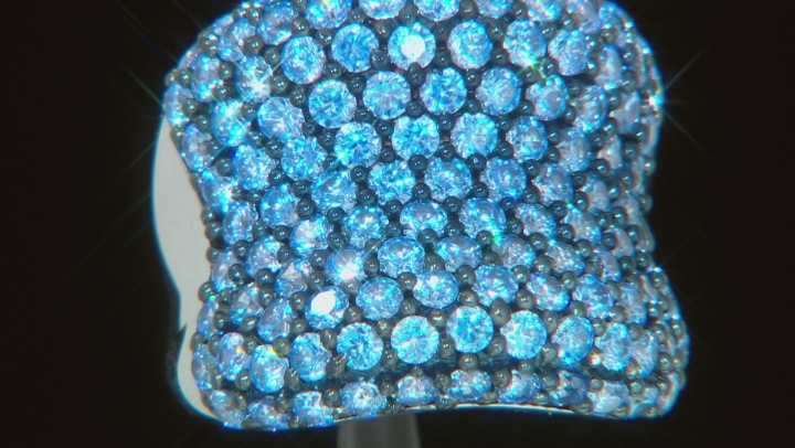 Blue Cubic Zirconia Rhodium Over Silver Ring 7.35ctw
