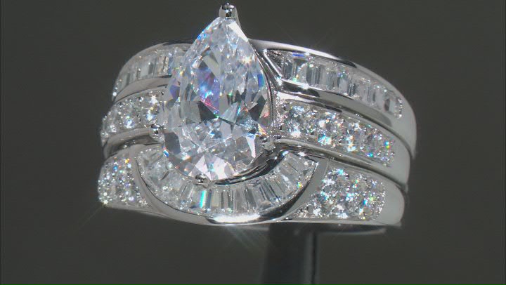 White Cubic Zirconia Rhodium Over Sterling Silver Ring With Guards 7.26ctw Video Thumbnail