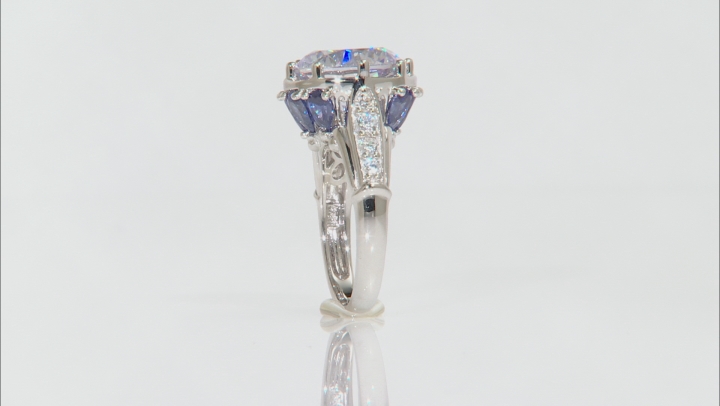 Blue And White Cubic Zirconia Rhodium Over Sterling Silver Ring 14.28ctw Video Thumbnail