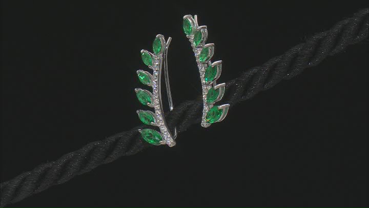 Green Nanocrystal & White Cubic Zirconia Rhodium Over Sterling Climber Earrings 1.31ctw Video Thumbnail