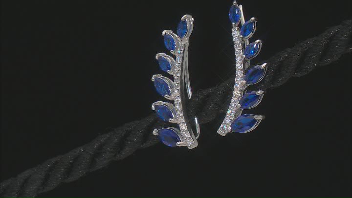 Lab Created Blue Spinel And White Cubic Zirconia Rhodium Over Sterling Climber Earrings 1.53ctw Video Thumbnail