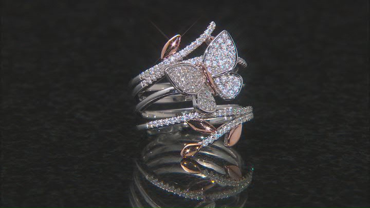 White Cubic Zirconia Rhodium & 18k Rose Gold Over Sterling Silver Ring 1.08ctw Video Thumbnail