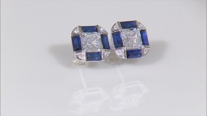 Lab Created Blue Spinel And White Cubic Zirconia Rhodium Over Sterling Silver Set 10.98ctw Video Thumbnail