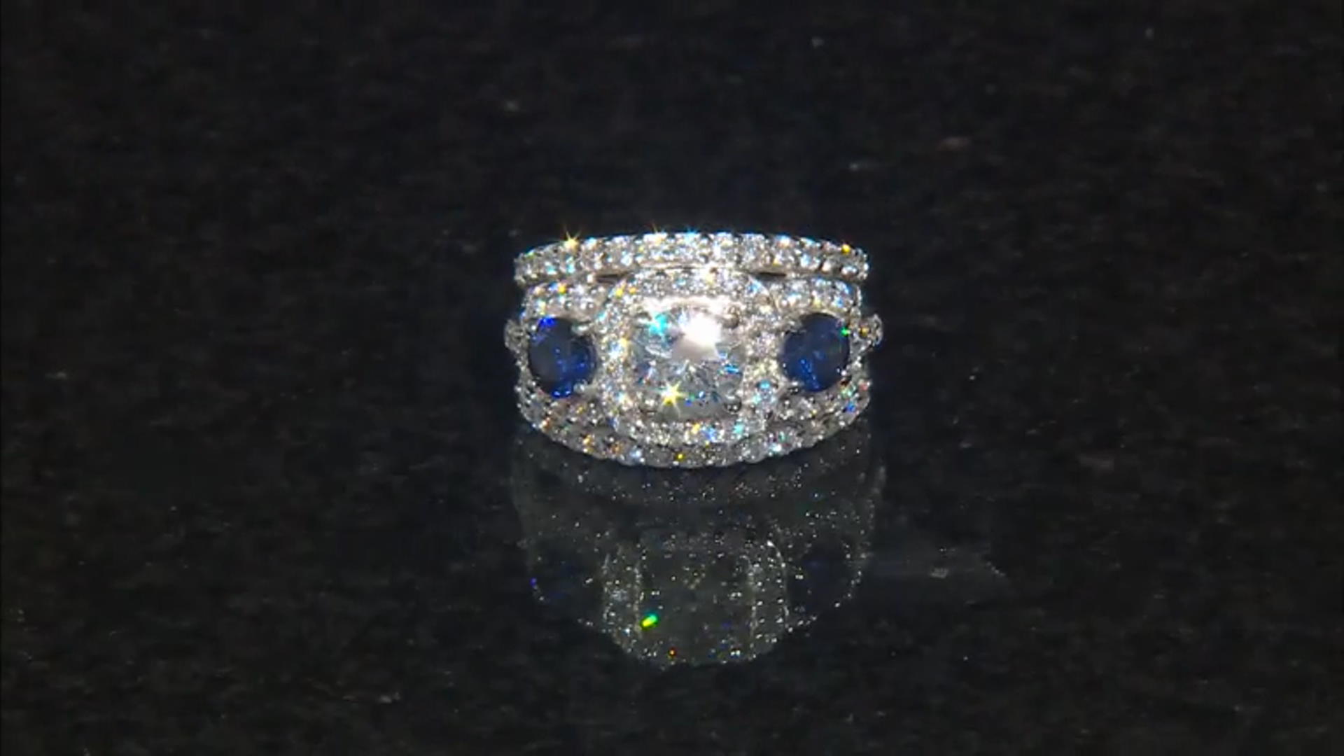 Blue And White Cubic Zirconia Rhodium Over Sterling Silver Ring 5.65ctw Video Thumbnail