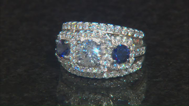 Blue And White Cubic Zirconia Rhodium Over Sterling Silver Ring 5.65ctw Video Thumbnail