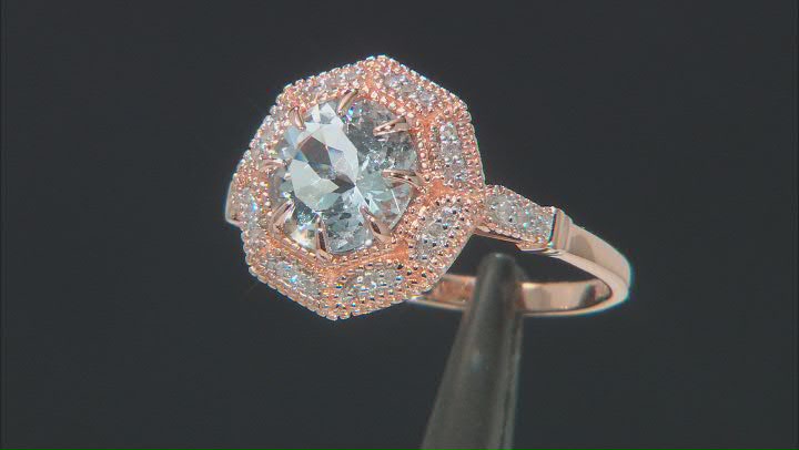 Blue Aquamarine 10k Rose Gold Ring 1.63ctw Video Thumbnail