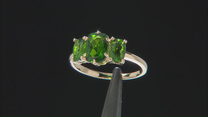 Green Chrome Diopside 10k Yellow Gold 3-Stone Ring 2.22ctw Video Thumbnail