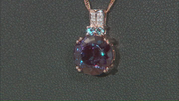 Blue Lab Created Alexandrite With White Diamond 10k Rose Gold Pendant With Chain 4.08ctw Video Thumbnail