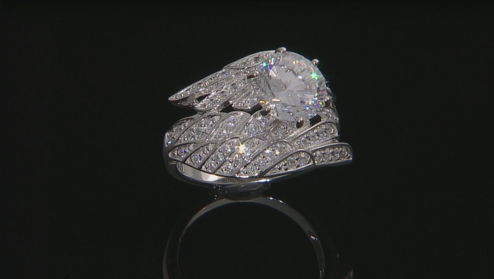White Cubic Zirconia Dillenium Cut Rhodium Over Sterling Silver Angel Wing Ring 5.92ctw Video Thumbnail