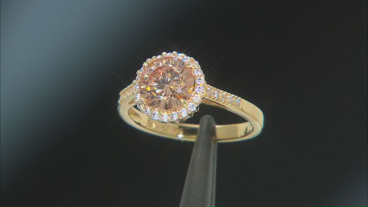 Brown Cubic Zirconia 18k Yellow Gold Over Silver Ring 3.86ctw Video Thumbnail