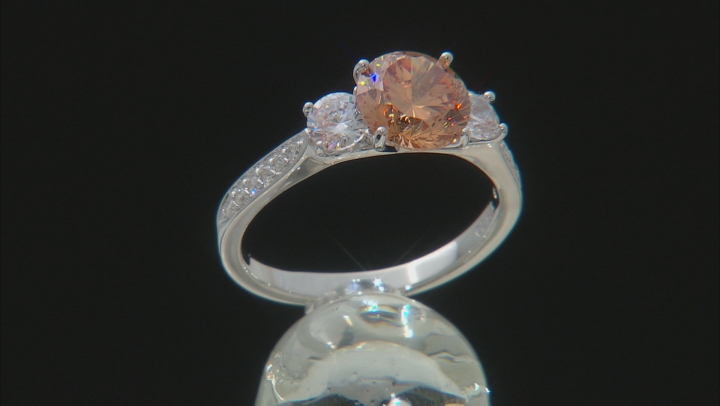 Champagne And White Cubic Zirconia Rhodium Over Sterling Silver Ring 3.88ctw Video Thumbnail