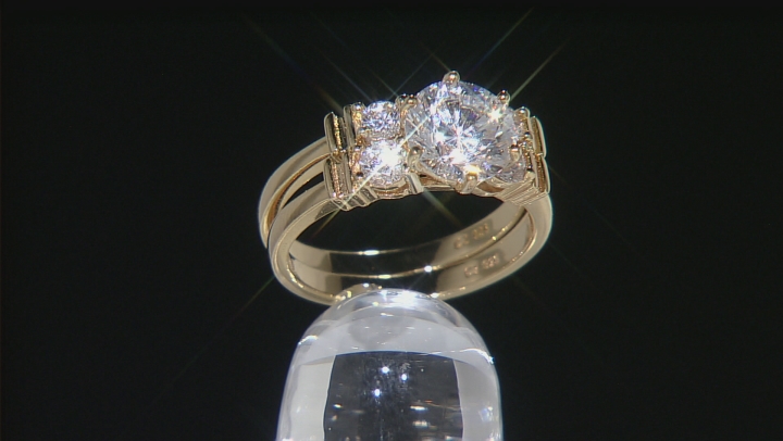 Cubic Zirconia 18k Yellow Gold Over Silver Ring With Band 4.54ctw (2.82ctw DEW) Video Thumbnail