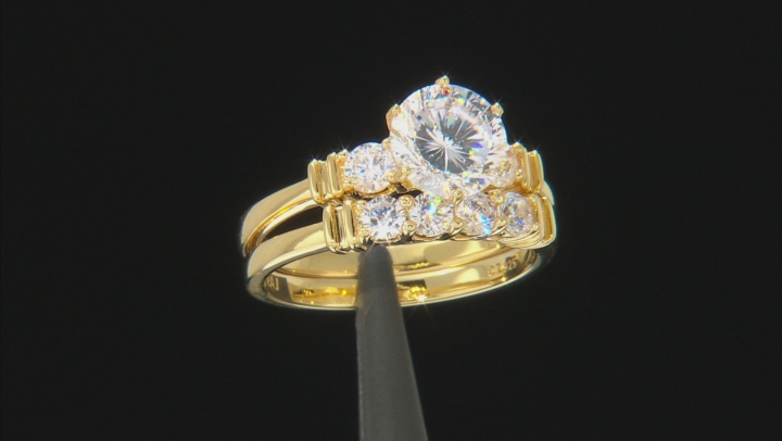 Cubic Zirconia 18k Yellow Gold Over Silver Ring With Band 4.54ctw (2.82ctw DEW) Video Thumbnail