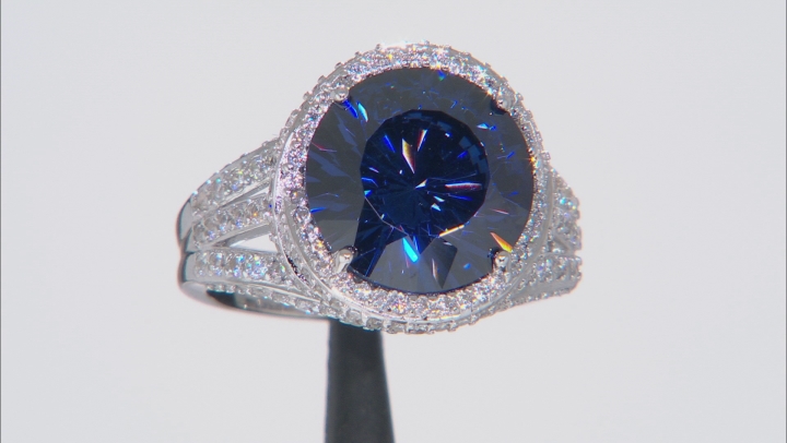 Blue And White Cubic Zirconia Rhodium Over Silver Ring 11.57ctw Video Thumbnail