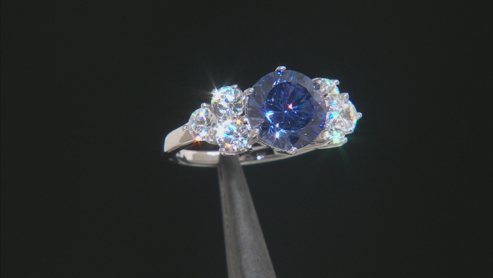 Blue And White Cubic Zirconia Rhodium Over Sterling Silver Ring 8.55ctw Video Thumbnail