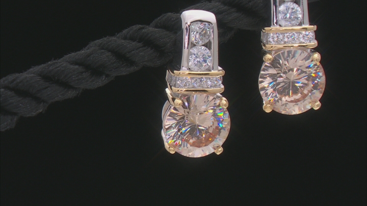 Champagne And White Cubic Zirconia Rhodium Over Sterling Silver Earrings 4.86ctw Video Thumbnail