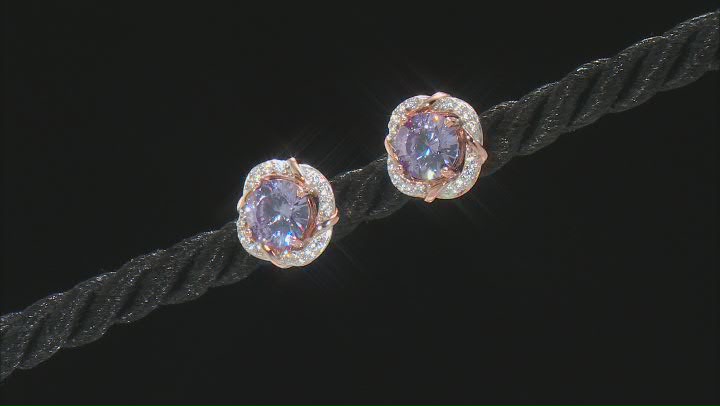 Lavender And White Cubic Zirconia 18K Rose Gold Over Sterling Silver Earrings 2.82ctw Video Thumbnail