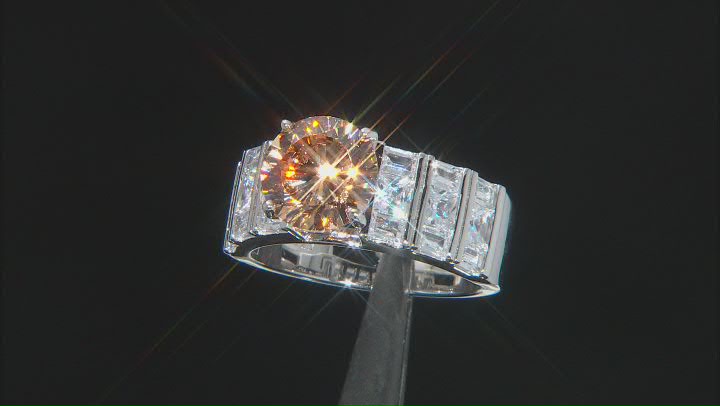 Champagne And White Cubic Zirconia Rhodium Over Sterling Silver Ring 7.19ctw Video Thumbnail
