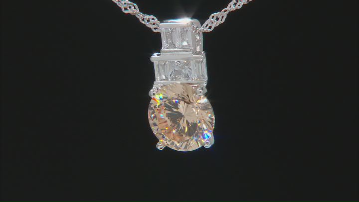 Champagne And White Cubic Zirconia Rhodium Over Sterling Silver Pendant With Chain 5.02ctw Video Thumbnail
