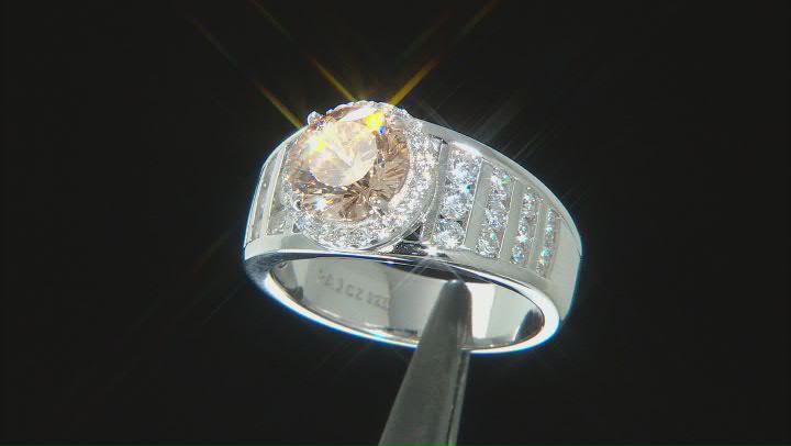 Champagne And White Cubic Zirconia Rhodium Over Sterling Silver Ring 4.73ctw Video Thumbnail