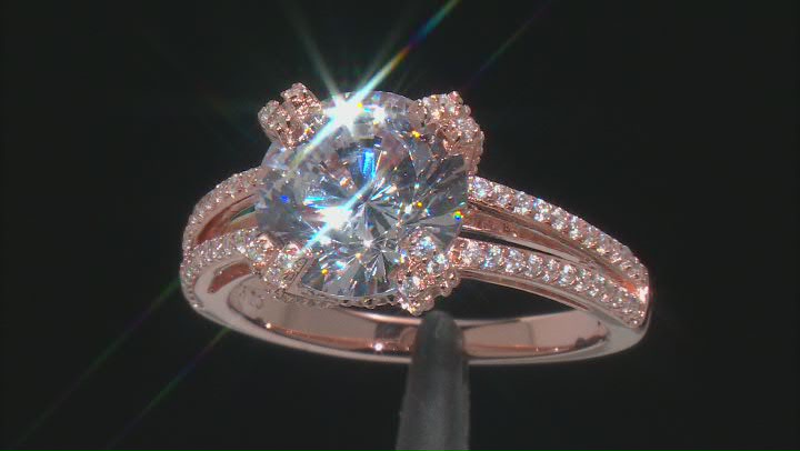 White Dillenium Cut Cubic Zirconia 18k Rose Gold Over Sterling Silver Ring 6.78ctw Video Thumbnail