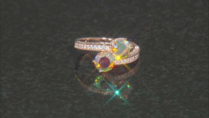 Dillenium Cut Aurora Borealis And White Cubic Zirconia 18k Rose Gold Over Sterling Silver Ring Video Thumbnail