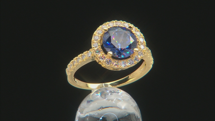 Blue and White Cubic Zirconia 18k Yellow Gold Over Sterling Silver Ring 3.88ctw Video Thumbnail