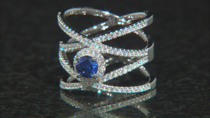Blue And White Cubic Zirconia Rhodium Over Sterling Silver Ring 1.93ctw Video Thumbnail