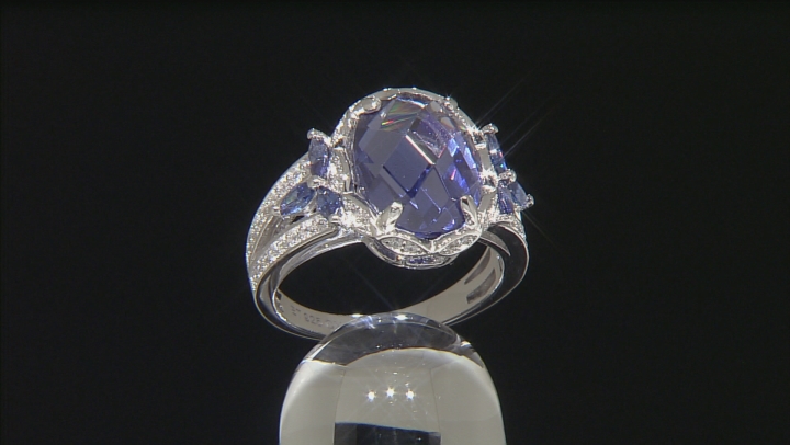 Blue And White Cubic Zirconia Rhodium Over Silver Ring 8.40ctw Video Thumbnail