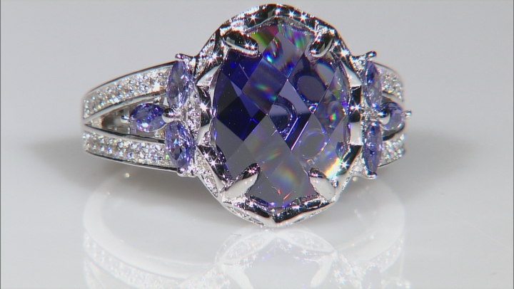 Blue And White Cubic Zirconia Rhodium Over Silver Ring 8.40ctw Video Thumbnail