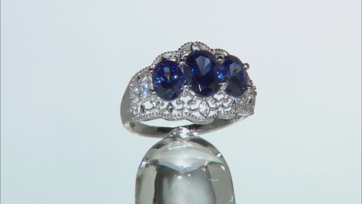 Blue And White Cubic Zirconia Rhodium Over Silver Ring 4.92ctw Video Thumbnail