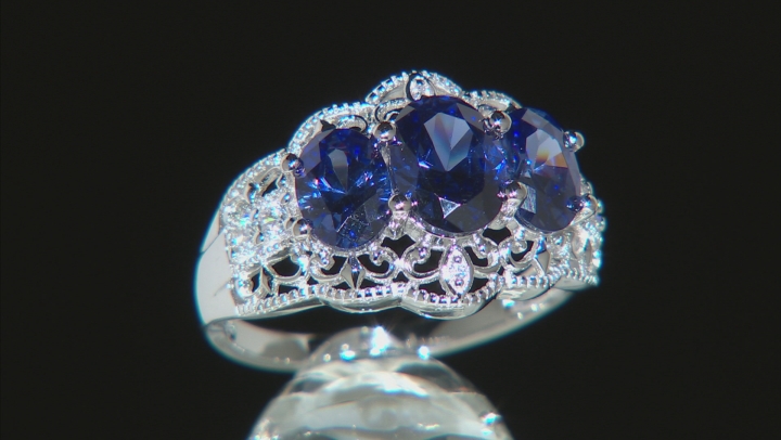 Blue And White Cubic Zirconia Rhodium Over Silver Ring 4.92ctw Video Thumbnail