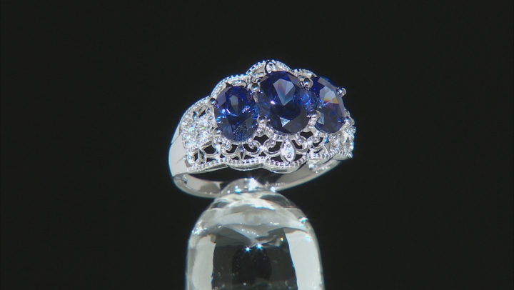 Blue And White Cubic Zirconia Rhodium Over Silver Ring 4.92ctw Video Thumbnail