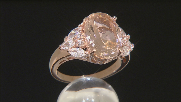 Morganite Simulant And White Cubic Zirconia 18k Rose Gold Over Silver Ring 7.06ctw Video Thumbnail