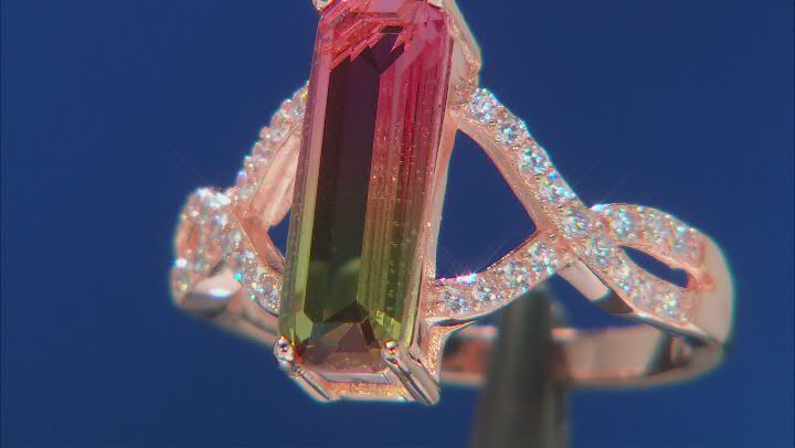 Watermelon Tourmaline Simulant And White Cubic Zirconia 18k Rose Gold Over Silver Ring 0.38ctw Video Thumbnail