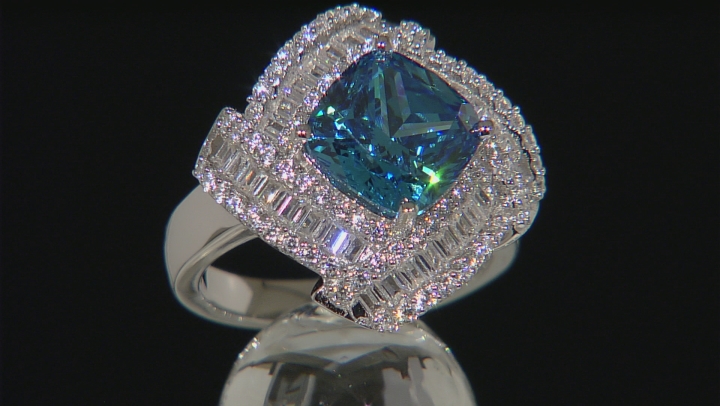 Blue And White Cubic Zirconia Rhodium Over Sterling Silver Ring 6.24ctw Video Thumbnail