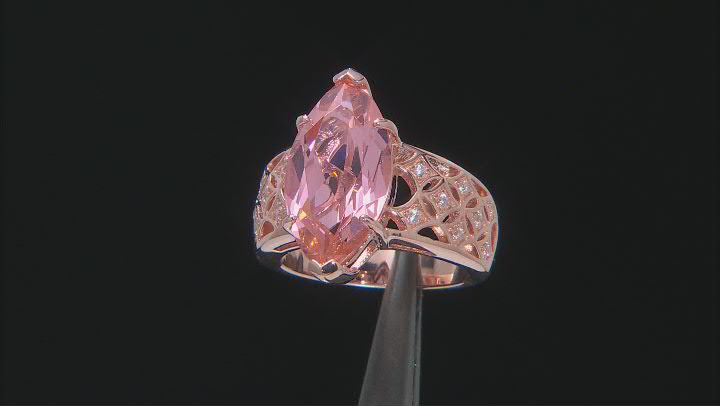 Morganite Simulant And White Cubic Zirconia 18k Rose Gold Over Sterling Silver Ring 7.39ctw Video Thumbnail