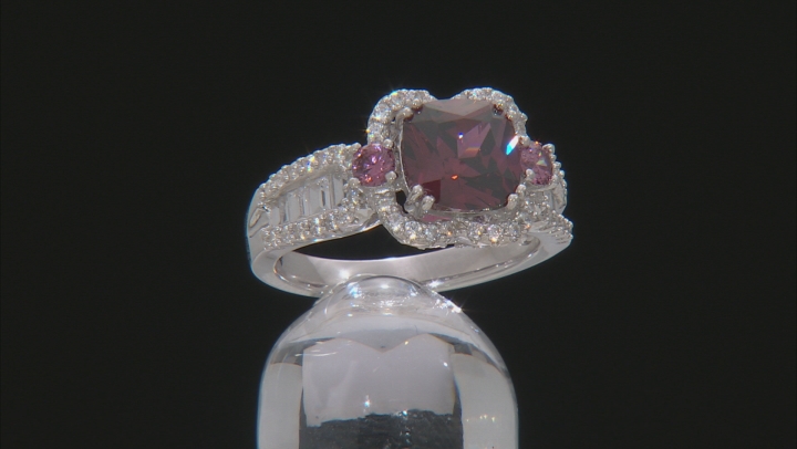 Pink & White Cubic Zirconia Rhodium Over Sterling Silver Ring 5.09ctw Video Thumbnail